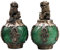 Acxico Exquiste Chinesischer Drache, eingelegte Jade, handgeschnitzt, Löwen-Statue, 1 Paar