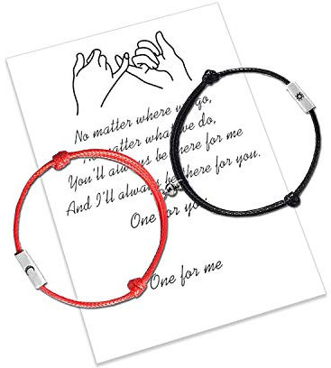 2pcs Magnetic Mutual Attraction Passende Armbänder Handgemachte Wachs Seil Paar Armbänder Teen Boy Freundin Geschenk (Sun Moon black and red magnetic bracelet)