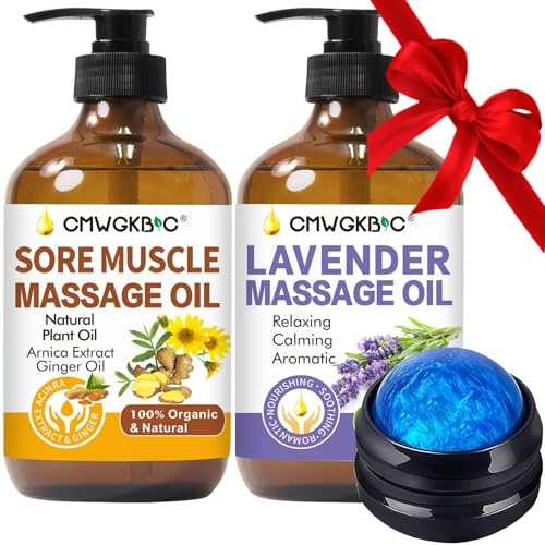 Massage Oil for Massage Therapy,Lymphatic Drainage-Ginger Oil Sore Muscle Arnica Oil&Lavender Oil Relaxing Massage Oils for Date Night,Massage Ball,Body Oil for Women,Mens Gifts,Birthday Gifts for Men