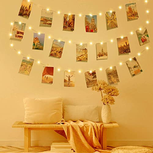 uces para fotos, 5 m, 50 LED, luces LED decorativas para habitaciones, cable para fotos, con pinzas de luces LED, para colgar fotos, 30 clips, luces decorativas para interiores, bodas, cumpleaños,