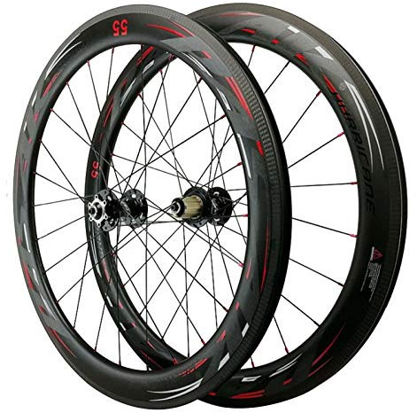 SJHFG 700C Rennrad-Fahrrad Laufrad,24H Kohlefaser 44/55mm Öffnung Scheibenbremse Vorderrad 7/8/9/10/11 Geschwindigkeitsschwungrad (Color : 55mm, Size : Black hub)