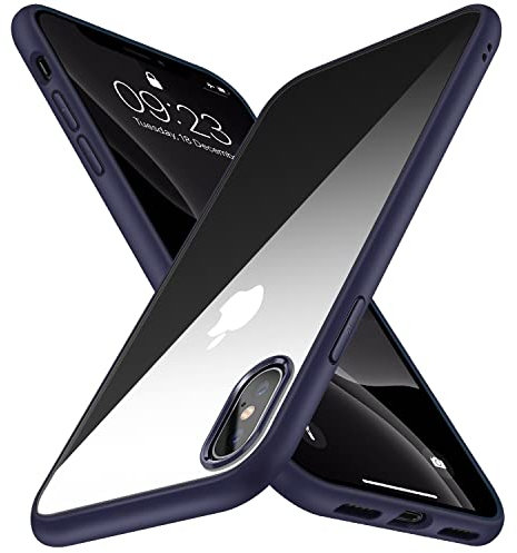 TENDLIN Kompatibel mit iPhone X Hülle/iPhone XS Hülle Vergilbungsfrei Harte Transparent PC Rückseite und Weiche Silikon Stoßstange Extrem Dünn Handyhülle iPhone X/Handyhülle iPhone XS - Blau