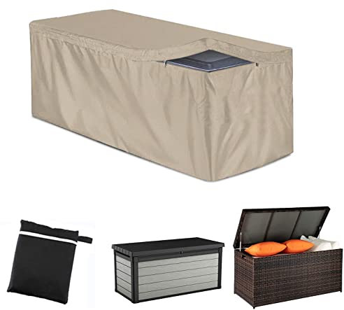 UCARE Outdoor Deck Box Cover with Zipper - Waterproof Garden Storage Box - 420D Oxford Patio Furniture Cover - Anti-UV Protective Rectangle (Beige, 158x81x71cm/62x32x28in)