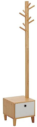 HOMCOM Meuble Rangement avec tiroir Porte-Manteau Banc 3 en 1 Style scandinave Polyester Gris Clair Bois Massif Bambou