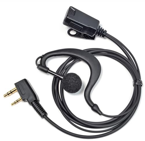 HYSHIKRA Walkie Talkie Earpiece with mic, 2 Pin Headset with PTT, Compatible with Kenwood eSnic Retevis Baofeng UV-5R Radio Ear Piece for Security Bodyguard (G Shape, 1 Pack)