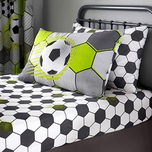 Style Spot New Kids Range Duvet cover Fitted sheet for Boys Girls Childrens Adventure and Comfortable Quilted Soft Set with Pillow Case for Bedroom Decor (Football Stamp Grey Cameo, Single)
