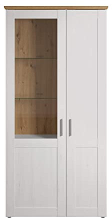 Newfurn Vitrine Pine weiß Vitrinenschrank Landhaus Modern - 95x194x38 cm (BxHxT) - Glasvitrine Standvitrine Glasschrank - Wohnzimmer Schlafzimmer Flur