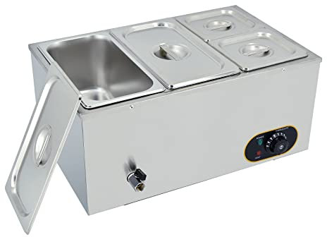 MOOTACO Baño María Eléctrico con 4 bandejas de Acero Inoxidable Bain Marie con Control de Temperatura