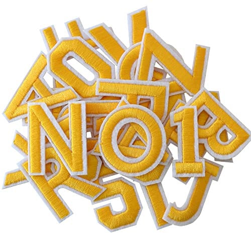 GYGYL 72 Pieces Iron on Letters and Numbers Patches, Yellow Letter Patches Alphabet Embroidered Patch A-Z, Numbers 0-9 Applique for Clothes, Dress, Hat, Socks, Jeans, DIY Accessories