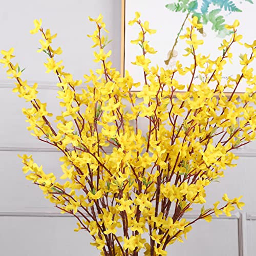 KWQBHW 4 Pcs Artificial Forsythia Branches, 94cm Long Stem Winter Jasmine Flowers Bouquets Yellow Orchids Flowers for Wedding Party Home Office Decor, 1