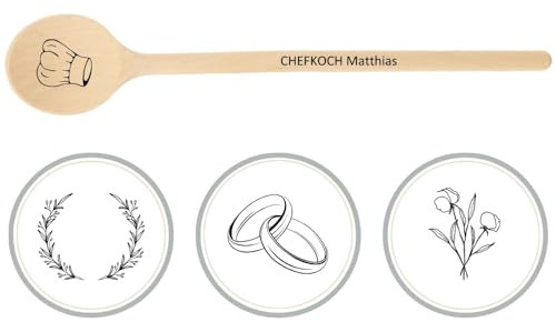 HOFMEISTER® Kochlöffel Holz Gravur Name - Löffel aus Holz mit individuellem Text und Motiv - personalisiertes Geschenk Geschenkidee Geburtstag Muttertag Weihnachten - individueller Küchenhelfer, 25 cm