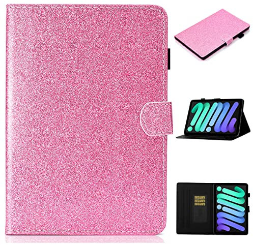 LMFULM® Case for Apple iPad Mini 6 (6th Gen 2021) (8.3 Inch) PU Leather Magnetic Glitter Sparkle Cover Shining Protective Shell with Sleep/Wake Stand Case Flip Cover Holster Pink