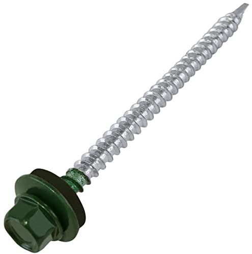 AERZETIX - C57207 - Set di 50 - Vite autoperforante metallo su legno Ø4.8x70mm + rondella di tenuta EPDM - verniciato in colore verde muschio RAL 6005 - impronta testa 8mm esagonale - in acciaio