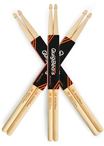 QuigBeats Drum Sticks, Premium Hickory 5B Drumsticks, Pitch Matched Drum Sticks für Erwachsene & Kinder, 3 Paar