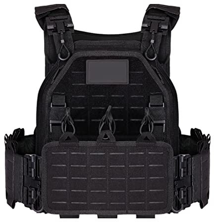 AMOC Plate Carrier, MOLLE Lightweight Tactical Vest, Waterproof Multifunctional Combat Training Vest for Military Fans CS Games, Black