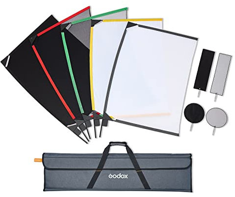 Godox SF6090 Faltbares Scrim-Flaggen-Kit mit 5 Flaggen 60 * 90 cm / 24 * 36 Zoll zum Formen, Blockieren, Diffusieren, Vielseitiges, tragbares Fotografie-Licht-Modifikations-Kit mit Tragetasche