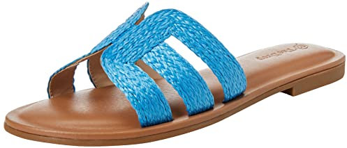 The Drop Damen Monika Flat H-band Slide Sandal,Ozeanblauer Bast,36.5 EU