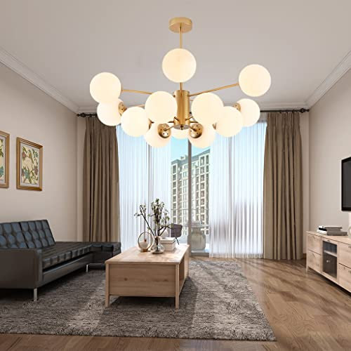 ENXING Lampe à Suspendre Grand Salon Lustre E27 Moderne Fer Suspension Luminaire sphérique Chambre à Coucher Lampe de Salle à Manger Abat-Jour Verre Eclairage moléculaire Bar Café Plafonnier