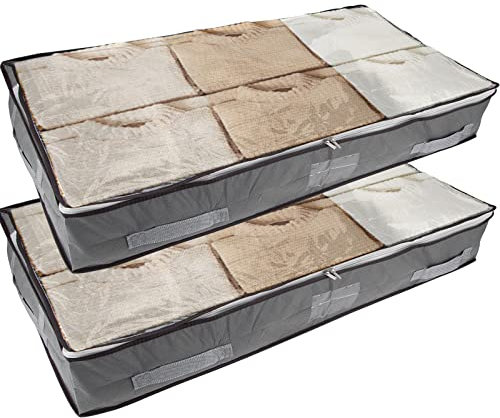 Corodo Unterbett Aufbewahrungsbox, 2 Stück 90L Aufbewahrungstasche, Faltbarer Unterbettkommode, Klar Aufbewahrungstasche für Kleidung und Bettdecken