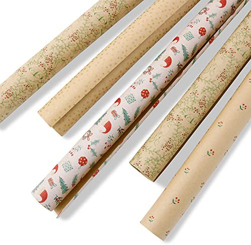 BIOZOYG Geschenkpapier Winter #2 5 Rollen 2 x 0,7 m - Recyclingmaterial ungebleichtes Papier & moderne Designs - Geschenkpapier Weihnachten Geschenkpapier Kraftpapier