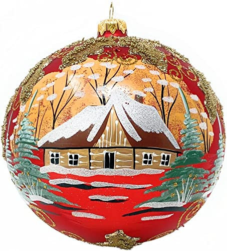 Polish Gallery Weihnachtsdekoration, Winterstrahl, geblasene Glaskugel (rot, 12,7 cm Durchmesser)