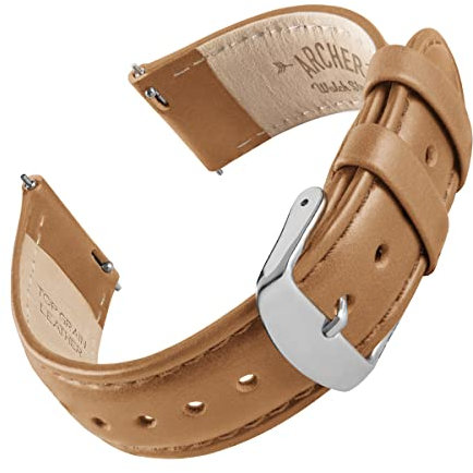 Archer Watch Straps - Uhrenarmbänder mit Schnellverschluss aus Hochwertigem Genarbtem Leder (Kamelfarben/abgestimmtes Garn, 18mm)