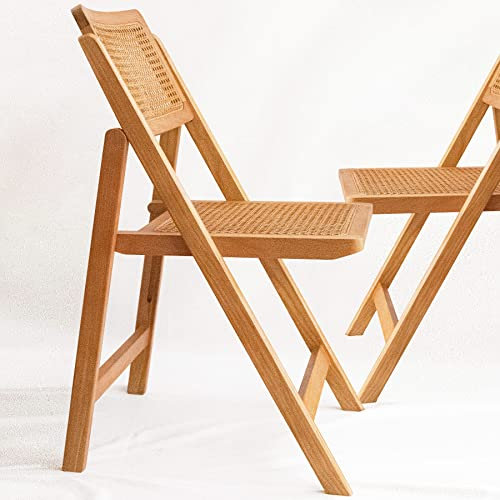 LIMHOME Neu | 2er Set Essstuhl Klappstuhl Holz/Rattanstuhl aus Holz und Wiener Geflecht Holzklappstuhl Esszimmer Klappstuhl (Sitzfläche aus Rattangeflecht, Naturbelassen)