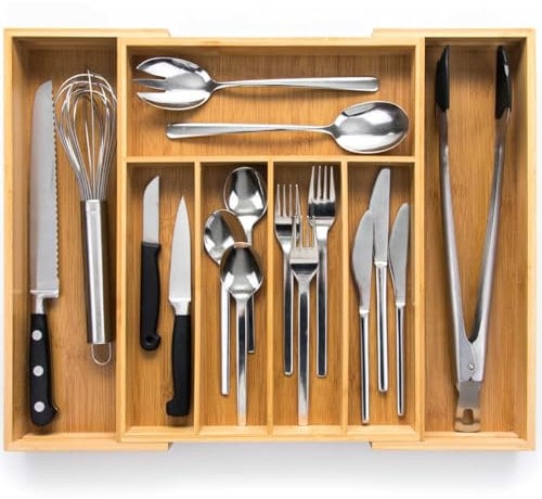 budu Range-couverts en bambou #38 (profondeur 38 cm) - Système de rangement des tiroirs pour la cuisine - Range-couverts pour tiroirs en bambou - Extensible - Organiseur de cuisine…