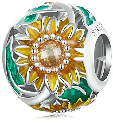 Sonnenblumen-Anhänger, 925er Sterlingsilber, Blumen-Anhänger, Rose, Charm, Liebe, Charm, Familie, Charm, Weihnachten, für Pandora-Charm-Armband, Sterling-Silber