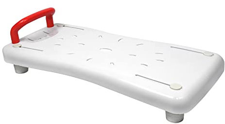 VA-Cerulean Badewannensitz Senioren, Badewannenbrett zum Sitzen 70 * 31 cm, Einstellbar 41-63 cm für Badewannen Brett Weiß PP Kunststoff Rot Griff, bis 150 kg für Erwachsene Dusche Einstiegschilfe