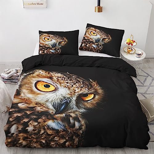 GEDAEUBA Eulen Bettwäsche 155x220 Sommer - Vogelmotiv Bettbezug 155x220 3 teilig, Wendebettwäsche und Kissenbezug 80x80, Weiche & Atmungsaktive Mikrofaser Bettwäsche-Sets mit Reißverschluss