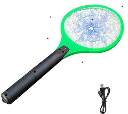 Artic North Company Raqueta electrica Antinsectos - 3000V, Carga USB, Recargable, con Mallas de Seguridad En Ambos Lados, Verde