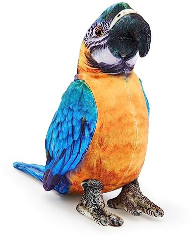 Zappi Co Kinder's Weiches Kuscheliges Plüschtier - Perfekte weiche Spielgefährten für Kinder im bedruckten Stil (28cm Länge) (Blau-Gelber Ara Papagei)