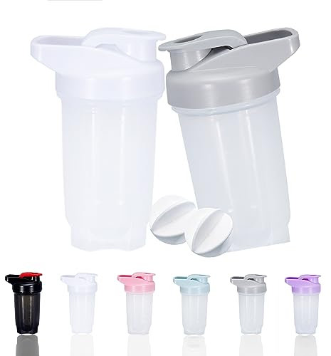 GAISHION Shaker Bottle Protein Shakes Cup e 10 oz/300 ML Shaker Bottle con sfere frusta, set di bottiglie shaker per proteine, senza plastica BPA (grigio + bianco (2 pezzi)