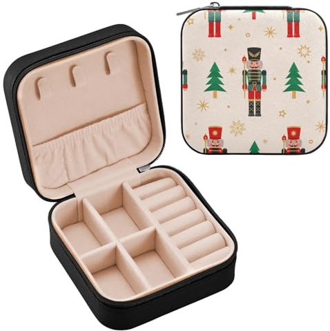YETTASBIN Christmas Nutcracker Jewelry Box for Teens Girls Women Birthday Christmas Gift, Portable PU Leather Jewelry Storage Box Mini Travel Jewelry Case for Necklace, Earrings, Rings, Bracelet