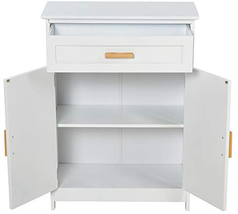 kleankin Armario Auxiliar para Baño Mueble de Baño Multifuncional con 1 Cajón 2 Puertas y Estante Ajustable Estilo Moderno 59x29x80 cm Blanco