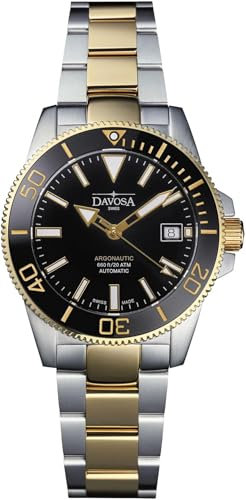 Davosa Argonautic 39 Mechanische Armbanduhr, automatisch, wasserdicht bis 20 ATM, hergestellt in der Schweiz, 161.533.50, Gold, Schwarz, Armbandtyp
