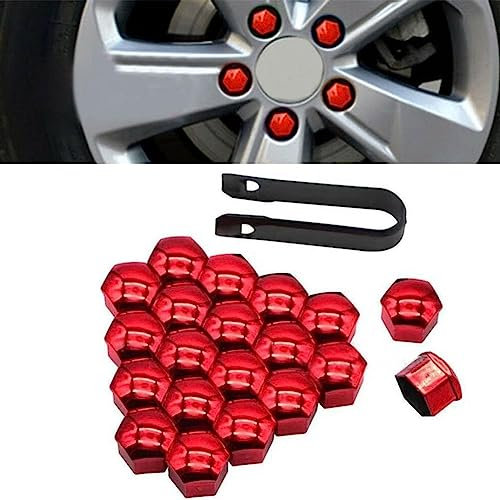20 Pièces Capuchon D'écrou Roue Voiture pour Se-at Leon Arosa Ibiza, Cache Ecrou Hexagonaux Boulon Pneu Protecteurs Accessoires,D/Red-17mm