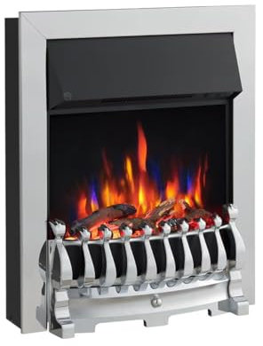 FLAMEKO Verona 16’’ Fireplace Insert, 2000W Heater, Chrome Trim with Spacer, Blenheim Fret, 9 Colour Flame Effect, Remote Control