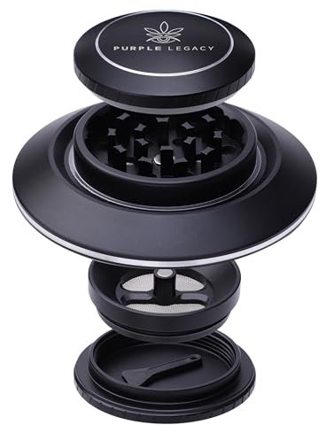 PURPLE LEGACY® Galactic Grinder – Set Premium in design UFO, denti affilati, per erbe e spezie, accessori da cucina, in alluminio, coperchio magnetico, diametro 63 mm, set di 4 macinini per erbe