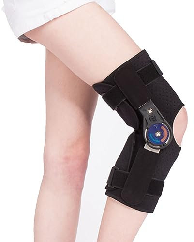 OHaGin Rodillera con bisagras, rodillera ajustable, soporte fijo, cubierta de rehabilitación, ligamento de rodilla para recuperación, estabilización, ortopédico médico