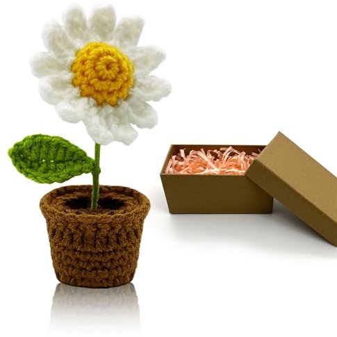 HeDaKang Geschenke Frauen Gehäkelte Blumen - Geburtstag für Familien, Freunden, Kollegen Handgemachte Gestrickte Kamillen Kunstpflanze Wohnzimmer Büro Auto Deko…