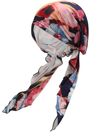 ZLYC Damen Chemo Turban Mütze Vorgebundenes Kopftuch Headwraps Leichte Hut(Blume Schwarz),Einheitsgröße