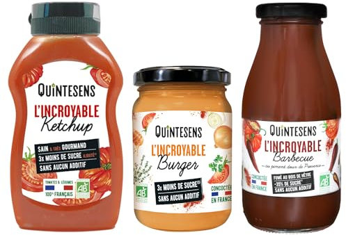 Lot 3 Sauces Incontournables - 1 Sauce Ketchup, 1 Sauce Barbecue & 1 Sauce Buger - Saveurs Gourmandes & Saines - Production 100% Française & Biologique
