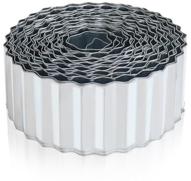 Quibbay Wellpappe aus Metall, 10,2 cm x 15,2 m, Garteneinfassung für Garten und Blumenbeet, Landschaftseinfassung für Grassperre, Gehweg, Rasen und Hof, silberfarben