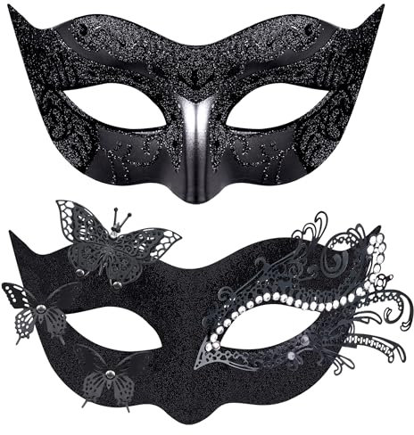 SIQUK 2 Stück Venezianische Maske Maskerade Mask Venezianischen Maske Kostüm Masken für Damen Herren Paar Halloween Karneval Party