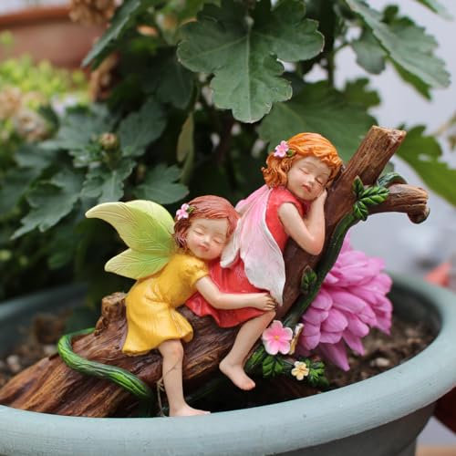 Small Fairy Figures Miniature Flower Accessories for Garden Outdoor Decorations - Mini Figurines Resin Cake Topper Plant Pot Decor Easter Gifts Brown