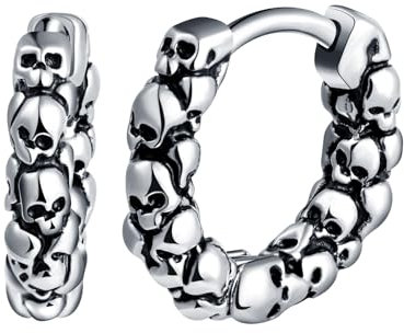 Yumilok Punk Cluster Totenkopf Creolen Schädel Ohrstecker Ohrringe für Herren Damen Hypoallergen Ohrstecker Chirurgenstahl Huggie Knorpel Piercing