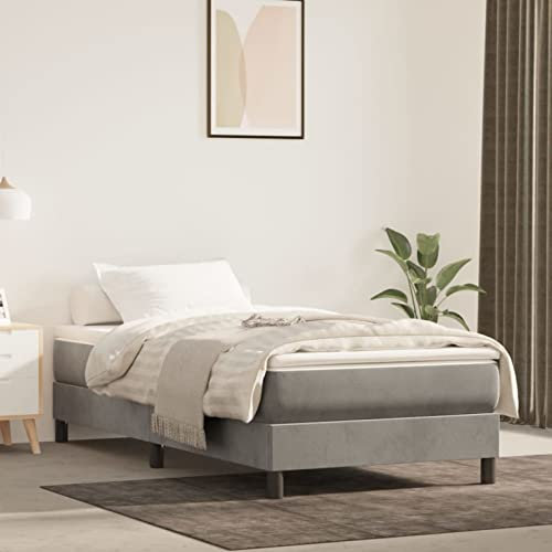 Homgoday Box Spring Bettgestell aus Samt, Hellgrau, 100 x 200 cm, Bettgestell mit Lattenrost, für Erwachsene und Jugendliche