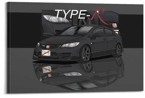 FYUER JDM Auto-Poster für Civic Type - R FD2 schwarzes Sportauto, dekorative Malerei, Leinwand, Wandkunstwerke, Bild, 60 x 90 cm